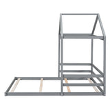 Wood Full Size House Bed with Guardrail, Grey
