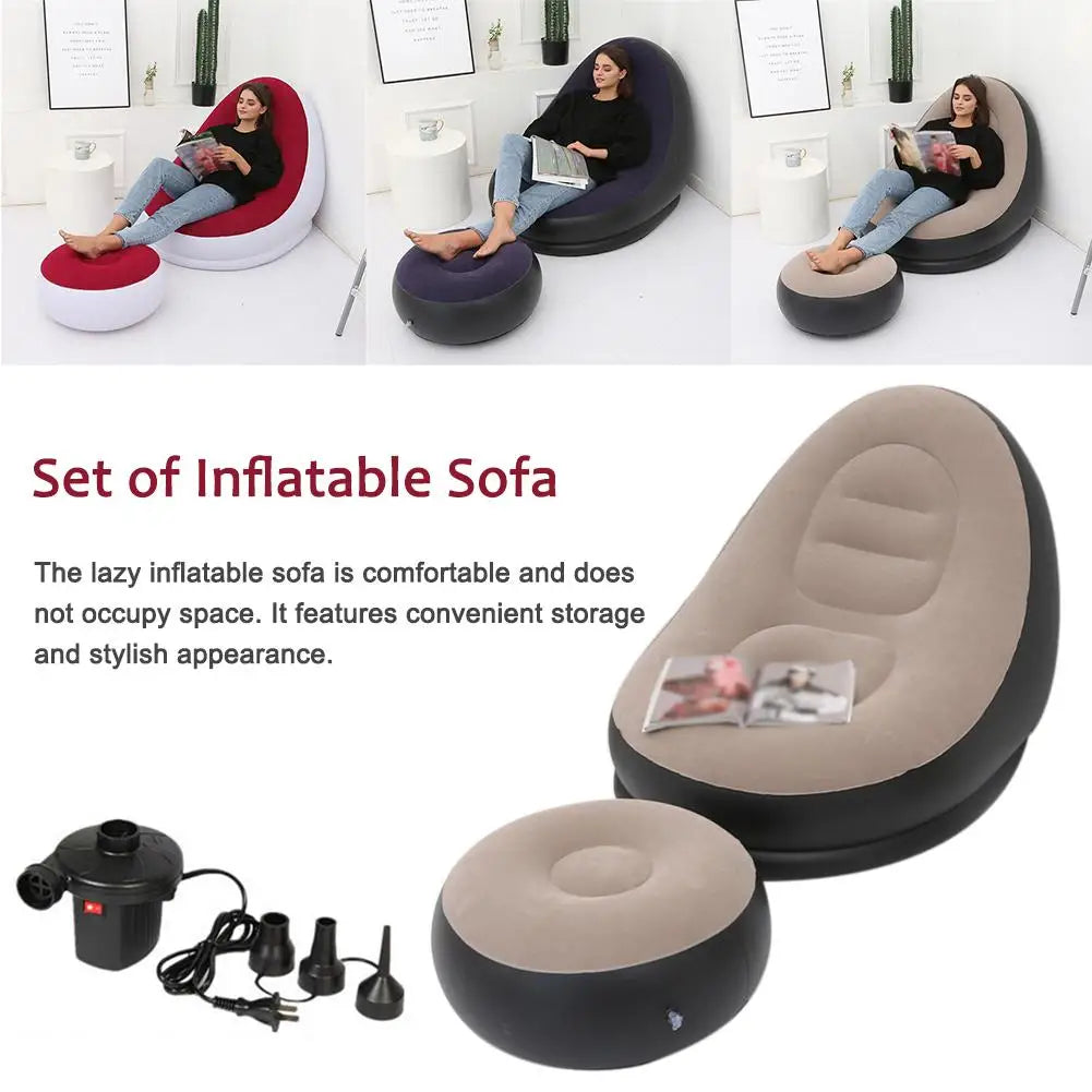 Inflatable Air Mattress Lazy Sofa Deck Chair Comfortable Leg Stool Rest Single Beanbag for home and Outdoor Use - V.I.P Digital Presence