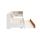 L-shaped bed frame with luggage and bookshelf, corner bed wooden captain's bed LED tube light and USB port walnut and white - V.I.P Digital Presence