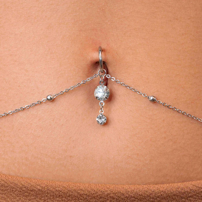 Sexy rhinestone puncture navel nail waist chain, sweet and cool summer body chain - V.I.P Digital Presence