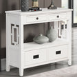 36'' Farmhouse Pine Wood Console Table Entry Sofa Table with 4 Drawers & 1 Storage Shelf (Antique White) - V.I.P Digital Presence