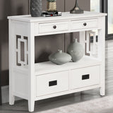 36'' Farmhouse Pine Wood Console Table Entry Sofa Table with 4 Drawers & 1 Storage Shelf (Antique White) - V.I.P Digital Presence