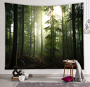 Hermoso tapiz de pared grande con estampado de bosque natural, decoración artística de pared 