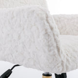 Artificial rabbit hair gold metal base home office chair adjustable chair rotating office chair, dressing chair (beige)