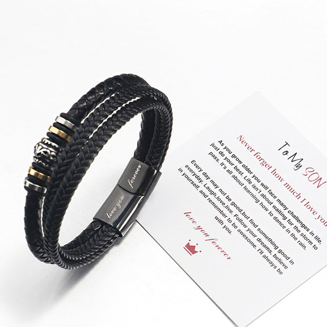 Stainless steel multi-layer woven bracelet men's titanium steel fashionable leather bracelet engraved gift - V.I.P Digital Presence