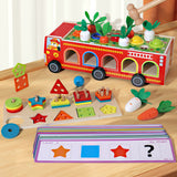 Children's early education puzzle multifunctional four in one knock ball, pull radish, cover column, fire truck, Montessori toy