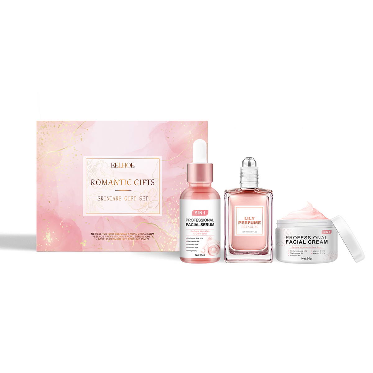 Caja de regalo para el cuidado de la piel "Romantic Pleasure" rosa, con fragancia romántica hidratante para el cuidado corporal.