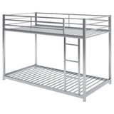Twin over Twin Metal Bunk Bed, Low Bunk Bed with Ladder Silver
