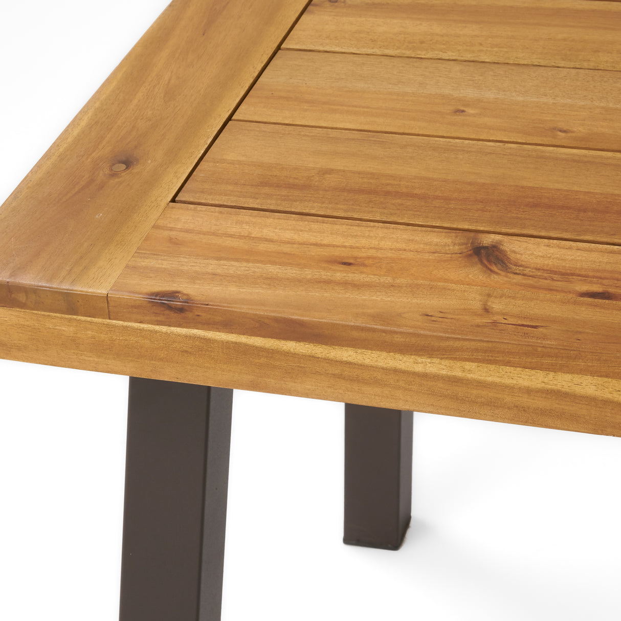 Della Acacia Wood Dining Table, Natural Stained with Rustic Metal, Brown, Grey - V.I.P Digital Presence