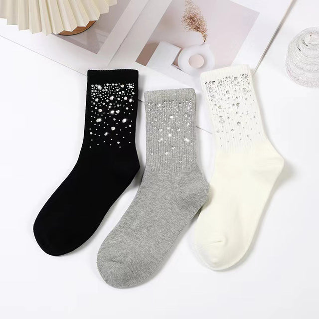 Spring and Autumn New Fairy Style Heavy Industry Starry Sky Hot Diamond Socks Light Luxury Versatile Middle Tube Socks - V.I.P Digital Presence