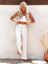 Full Size Decorative Button High Waist Pants - V.I.P Digital Presence