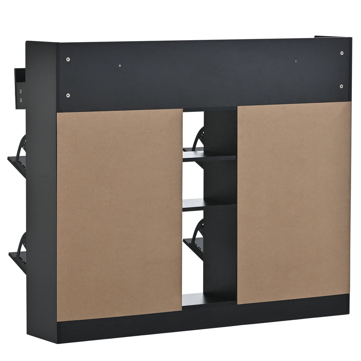 ONTREND modern shoe cabinet with 4 flipped drawers, multifunctional double-layer shoe storage with drawers, black. - V.I.P Digital Presence