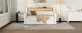 Twin Size Daybed with Drawers, Upholstered Daybed with Charging Station and LED Lights, White - V.I.P Digital Presence