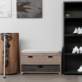 TREXM Storage Bench with Removable Basket and 2 Drawers, Fully Assembled Shoe Bench with Removable Cushion (White Washed) - V.I.P Digital Presence