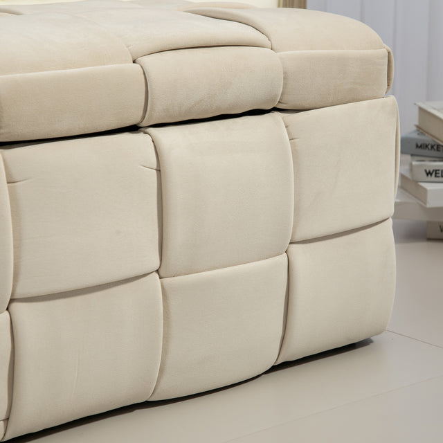 COOLMOR storage Ottoman chair, bedroom end stool, cushioned fabric entrance cushioned footstool with safety hinge (beige) - V.I.P Digital Presence