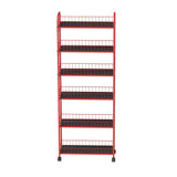 Red 6-story ultra-thin rolling storage cart, mobile shelves with wheels, metal wire storage rack with baskets - V.I.P Digital Presence