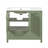 36 inch bathroom vanity with sink, one double door cabinet one large drawer and one flip drawer solid wood and MDF board, green - V.I.P Digital Presence