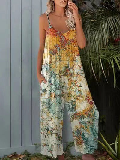 Sexy Wide-Leg Printed Jumpsuit with Strap for Women - V.I.P Digital Presence