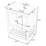 24" White Modern Sleek Bathroom Vanity Elegant Ceramic Sink with Solid Wood Frame Open Style Shelf - V.I.P Digital Presence
