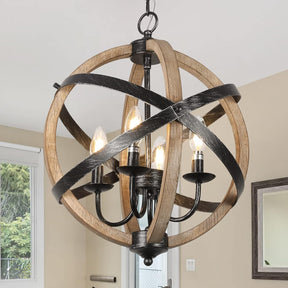 Farmhouse Chandelier Light Fixtures 4-Light Dining Room Light Fixtures Height Adjustable Rustic Wood Light - V.I.P Digital Presence