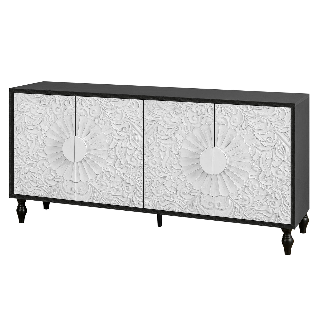 Vintage White Large Faceted Carved And Spliced Doors Combined With Black Frames For TV Stand Table,Sideboards, Accent Cabinets - V.I.P Digital Presence