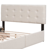 Upholstered Platform Bed with Classic Headboard and 4 Drawers No Box Spring Needed Linen Fabric Queen Size Beige - V.I.P Digital Presence
