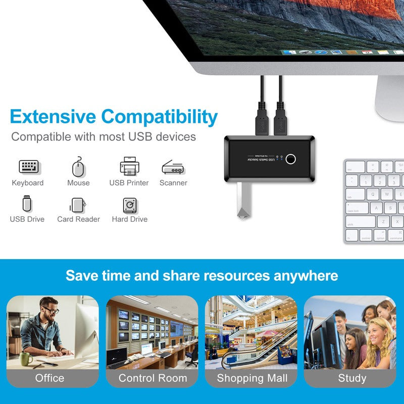Printer sharer 4-port USB shared with 2 computers mouse and keyboard 2-inch and 4-out automatic switch - V.I.P Digital Presence