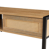 40.16" Rattan Coffee table, sliding door for storage, metal legs, Modern table for living room , natural - V.I.P Digital Presence