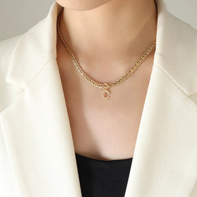 Brass Inlaid Zircon Letter Pendant Necklace - V.I.P Digital Presence