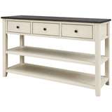Retro Design Console Table with Two Open Shelves, Pine Solid Wood Frame and Legs for Living Room (Espresso+Beige) - V.I.P Digital Presence
