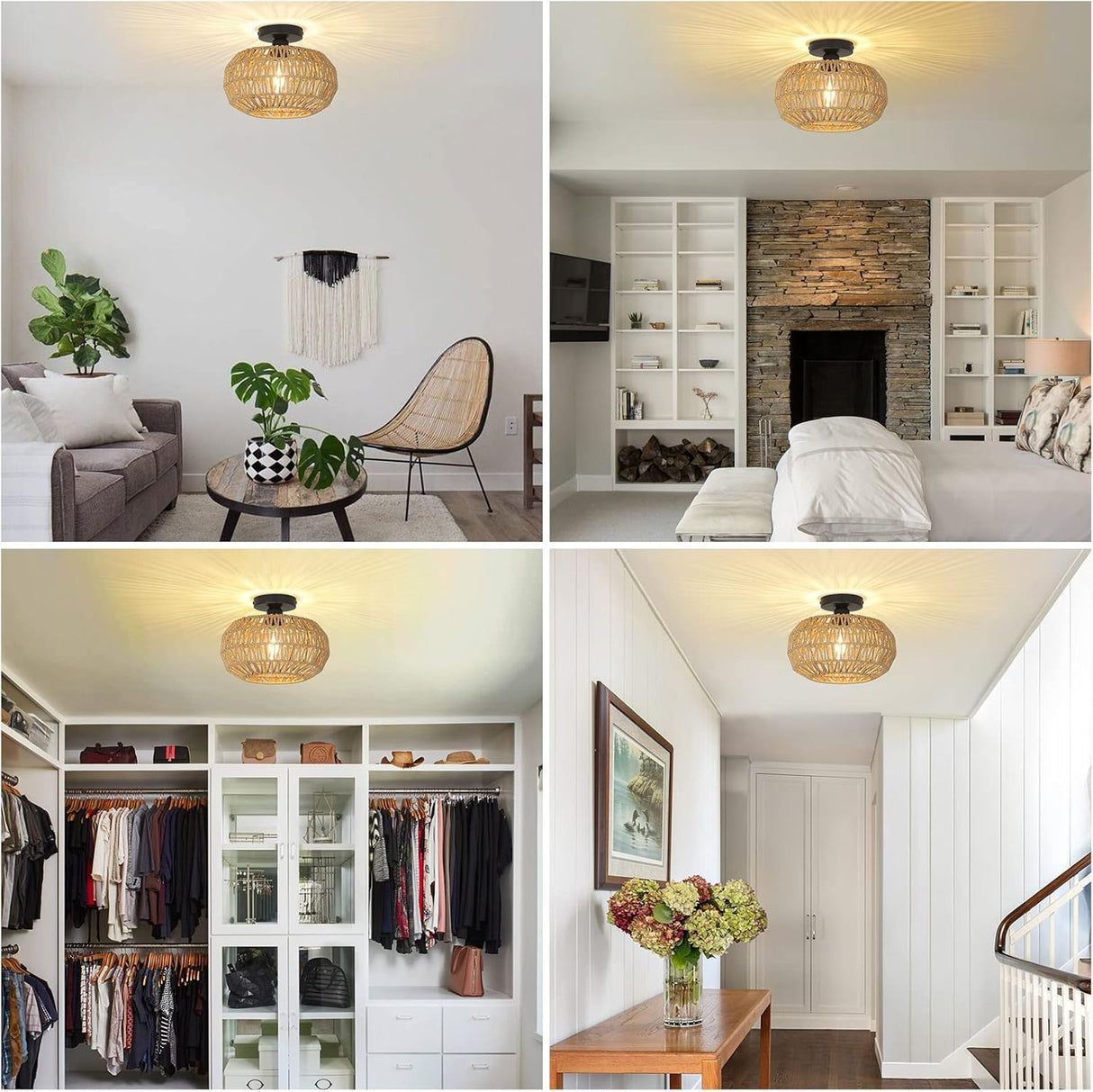 Rattan Light Fixtures Ceiling Mount,Boho Ceiling Light Fixture with Dimmable LED Bulb Mini Hand Woven Rattan - V.I.P Digital Presence