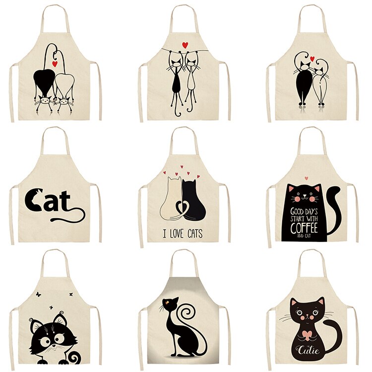 Cat Kitchen Aprons For Women Cotton Linen Bibs Household Cleaning Pinafore Home Cooking Apron kids kitchen barber - V.I.P Digital Presence