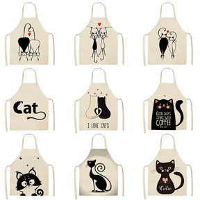 Cat Kitchen Aprons For Women Cotton Linen Bibs Household Cleaning Pinafore Home Cooking Apron kids kitchen barber - V.I.P Digital Presence