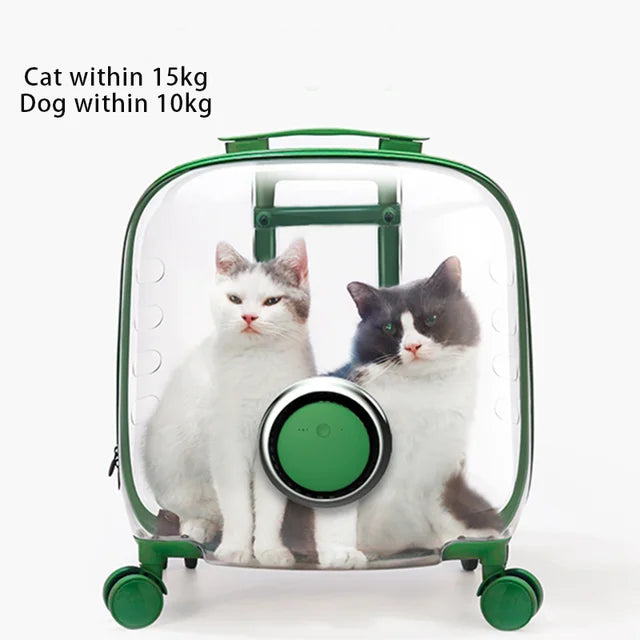 Rolling Pet Travel Trolley with Wheel, Transparent Capsule, Pink, Green, Puppies, Dogs, Cat Carriers Bag, 5-20Kg - V.I.P Digital Presence