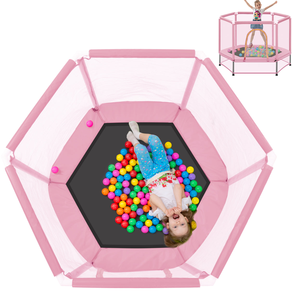 55'' Toddlers Trampoline with Safety Enclosure Net and Balls, Indoor Outdoor Mini Trampoline for Kids - V.I.P Digital Presence