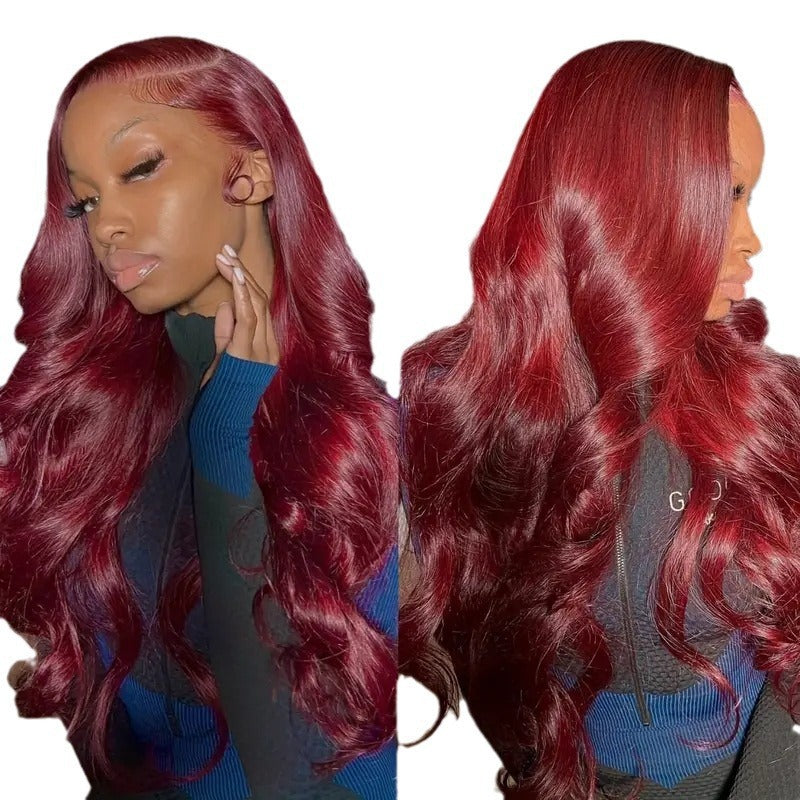 European and American fashion wine red wig hot selling front lace big wave long curly hair wig full head cover - V.I.P Digital Presence