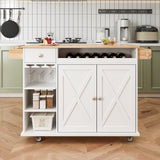 44 Inch Kitchen Island Cart with Solid Wood Top, Wine Storage, Spice Rack, Towel Rack, Wine Glass Holder White & Oak - V.I.P Digital Presence