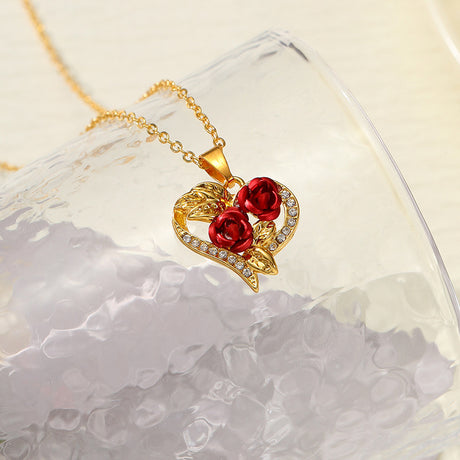Creative Love Rose Heart Pendant Necklace For Women Exquisite Zircon Forever Necklace Romantic Valentines Day Jewelry - V.I.P Digital Presence