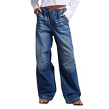 Mid waist wide leg pleated loose jeans women's street retro straight leg pants women - V.I.P Digital Presence