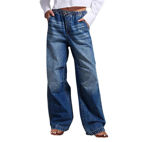 Mid waist wide leg pleated loose jeans women's street retro straight leg pants women - V.I.P Digital Presence
