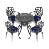 Ø30.71-inch Cast Aluminum Patio Dining Table With Black Frame and Umbrella Hole - V.I.P Digital Presence