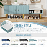 Modern Shoe Storage Bench with Hidden Storage and Upholstered Cushions for Bedside, Living Room and Entryway (Tiffany Blue) - V.I.P Digital Presence