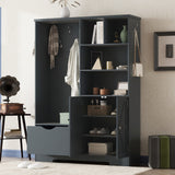 Multi-functional Hall Tree with Storage Shelves Drawers and Cabinet, Elegant Hallway Shoe Cabinet with Bench Antique Blue - V.I.P Digital Presence