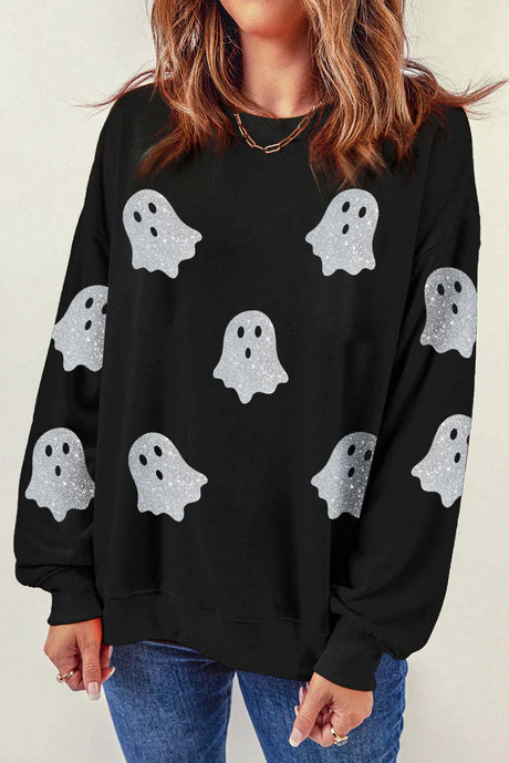 Glitter Round Neck Long Sleeve Sweatshirt - V.I.P Digital Presence
