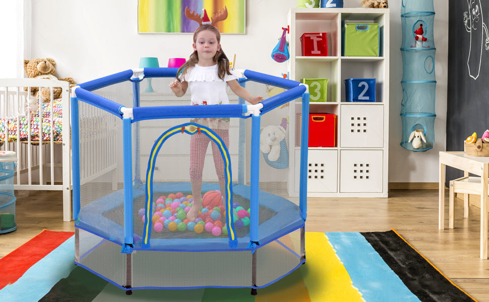 55'' Toddlers Trampoline with Safety Enclosure Net and Balls, Indoor Outdoor Mini Trampoline for Kids - V.I.P Digital Presence