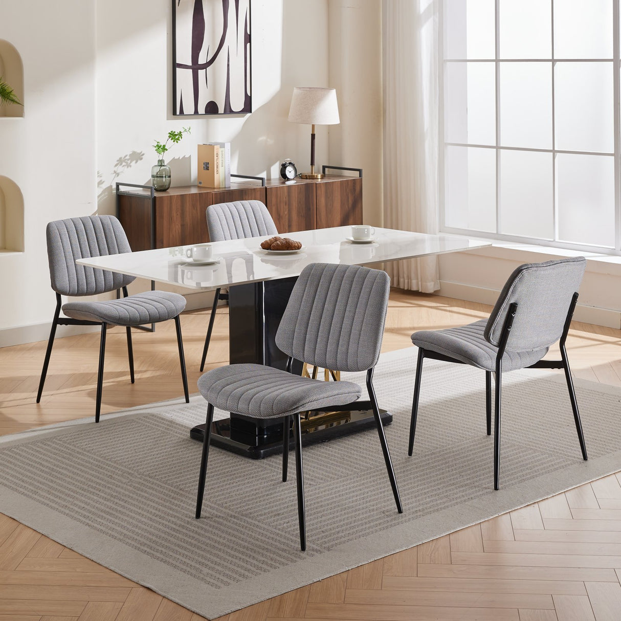 2-piece retro linen chair set with curved wooden backrest, cushioned seat, adjustable metal legs, (gray linen) - V.I.P Digital Presence