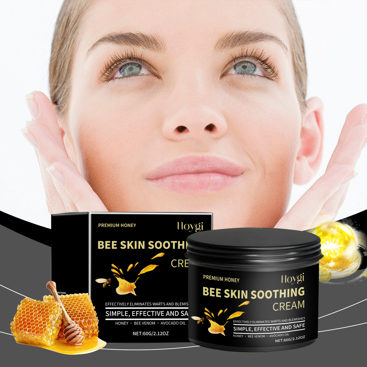Crema hidratante de miel para la piel. Hidratante, humectante y suave. Cuidado facial. Crema hidratante con brillo para la piel.