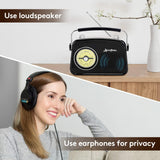 Black AM FM Radio - Small Portable Radios Vintage/Retro with Headphone Jack, Large Analog Rotary Tuning Dial - V.I.P Digital Presence