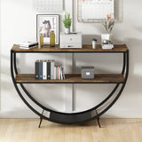TREXM Rustic Industrial Design Demilune Shape Textured Metal Distressed Wood Console Table (Distressed Brown) - V.I.P Digital Presence