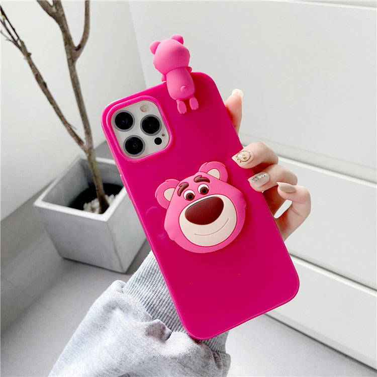 Funda blanda con diseño de oso de fresa acostado tridimensional, compatible con iPhone 12, Pro Max y Apple 11. 